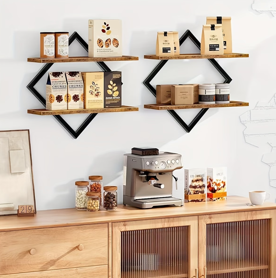 Oslo Modern Industrial Diamond Floating Wall Shelf (Set of 2)