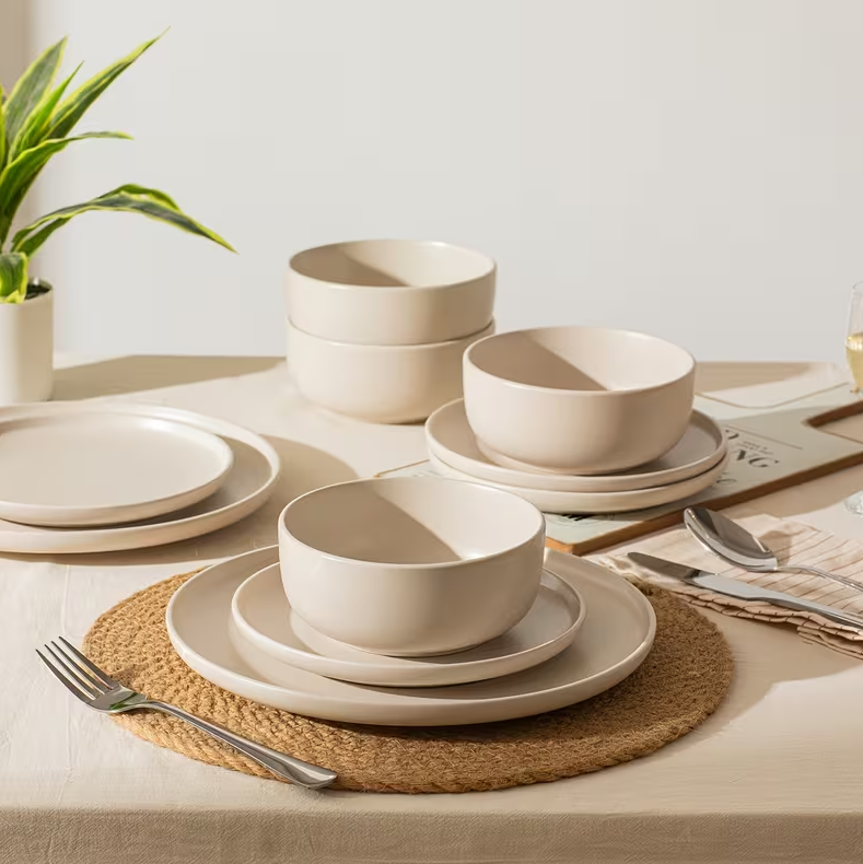 Matte Cream Stoneware Dinnerware Set - 12pc