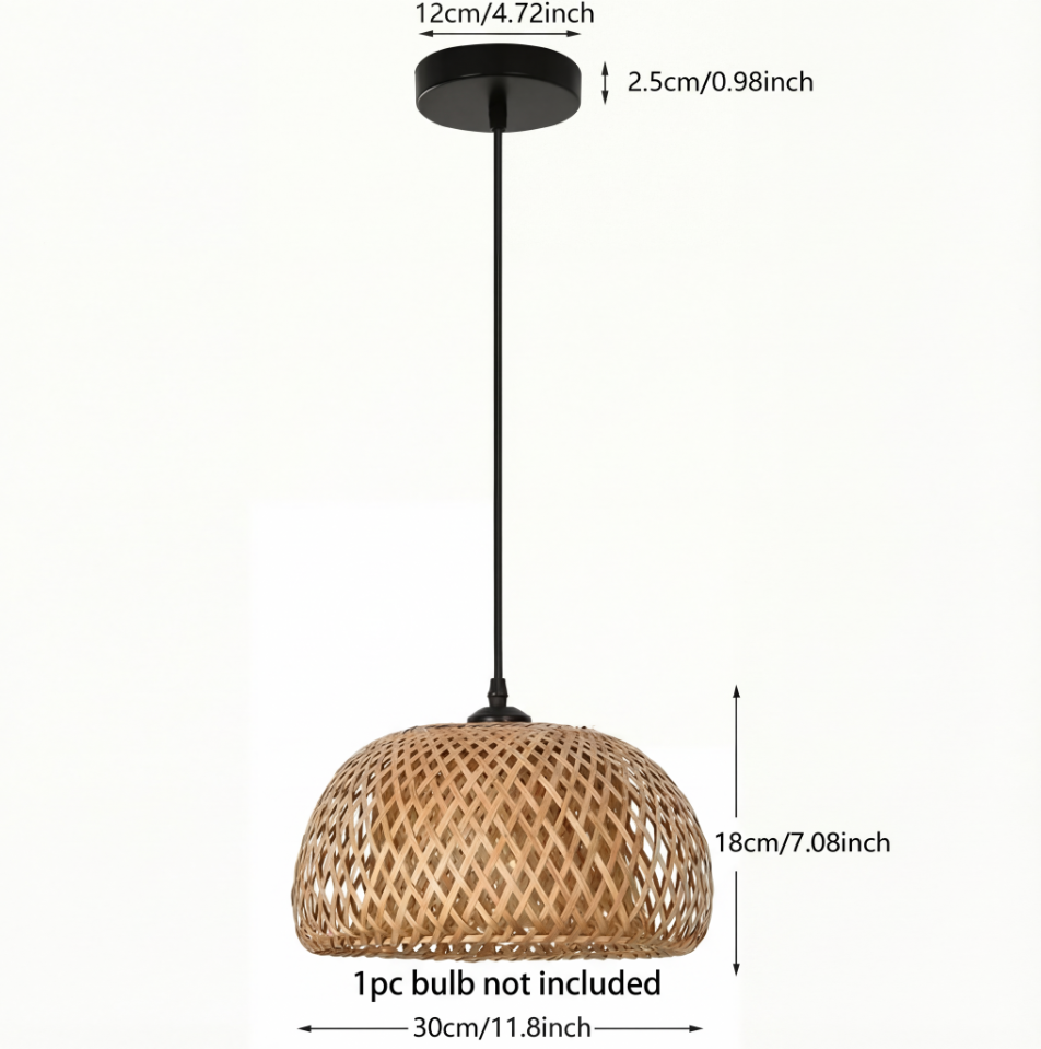 Bamboo Rattan Pendant Light - Hand-Woven Boho Lamp