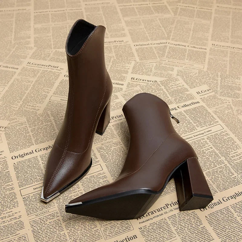 Ella Black Chelsea Boots for Women - Chrome Tip Faux Leather 8