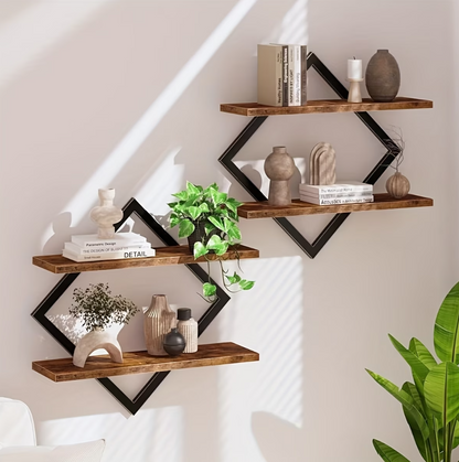 Oslo Modern Industrial Diamond Floating Wall Shelf (Set of 2)