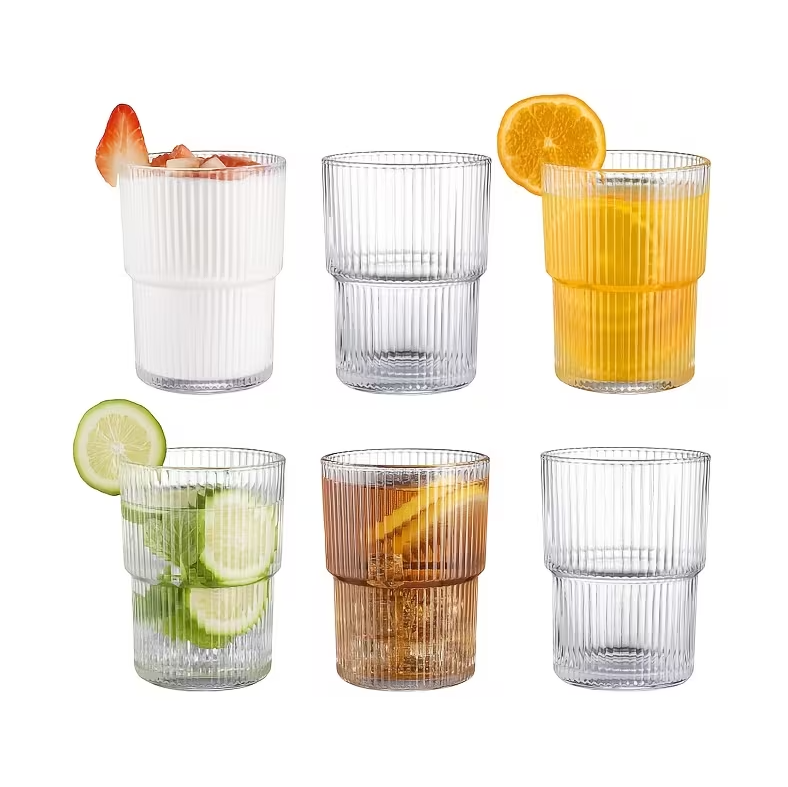 Retro Ribbed Coffee & Juice Glasses (Set of 6)