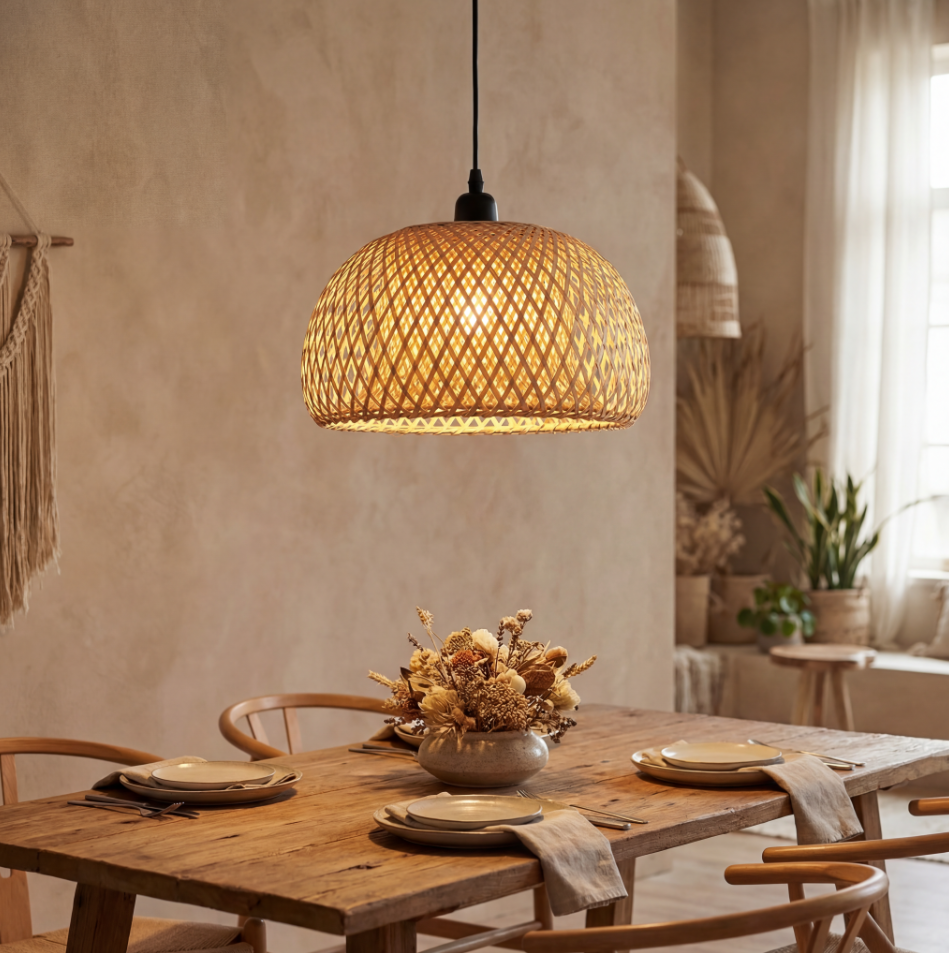 Bamboo Rattan Pendant Light - Hand-Woven Boho Lamp