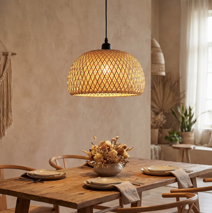 Bamboo Rattan Pendant Light - Hand-Woven Boho Lamp