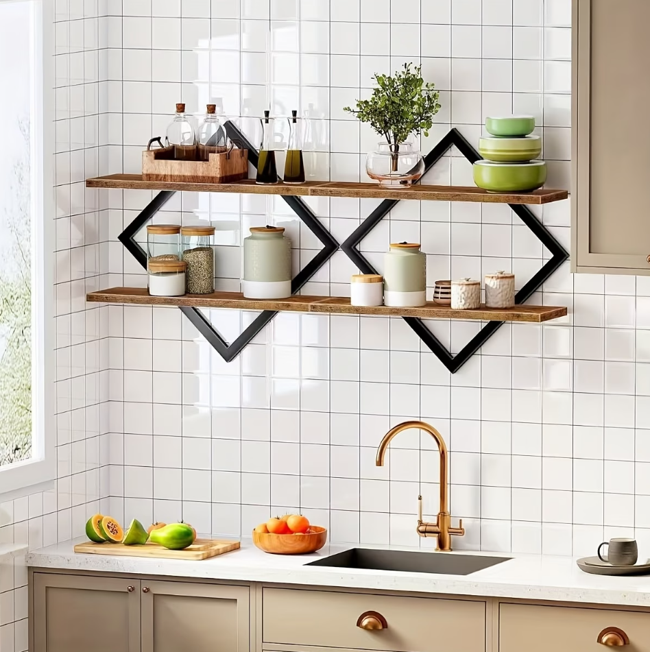 Oslo Modern Industrial Diamond Floating Wall Shelf (Set of 2)