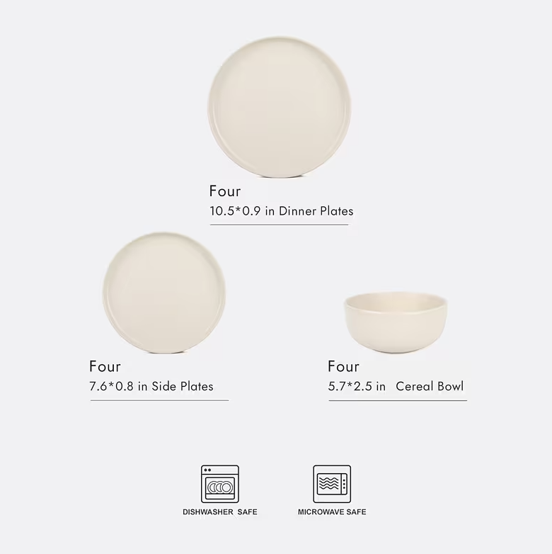 Matte Cream Stoneware Dinnerware Set - 12pc
