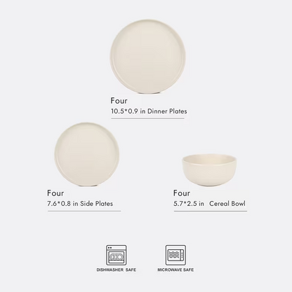 Matte Cream Stoneware Dinnerware Set - 12pc