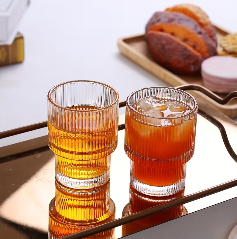 Retro Ribbed Coffee & Juice Glasses (Set of 6)