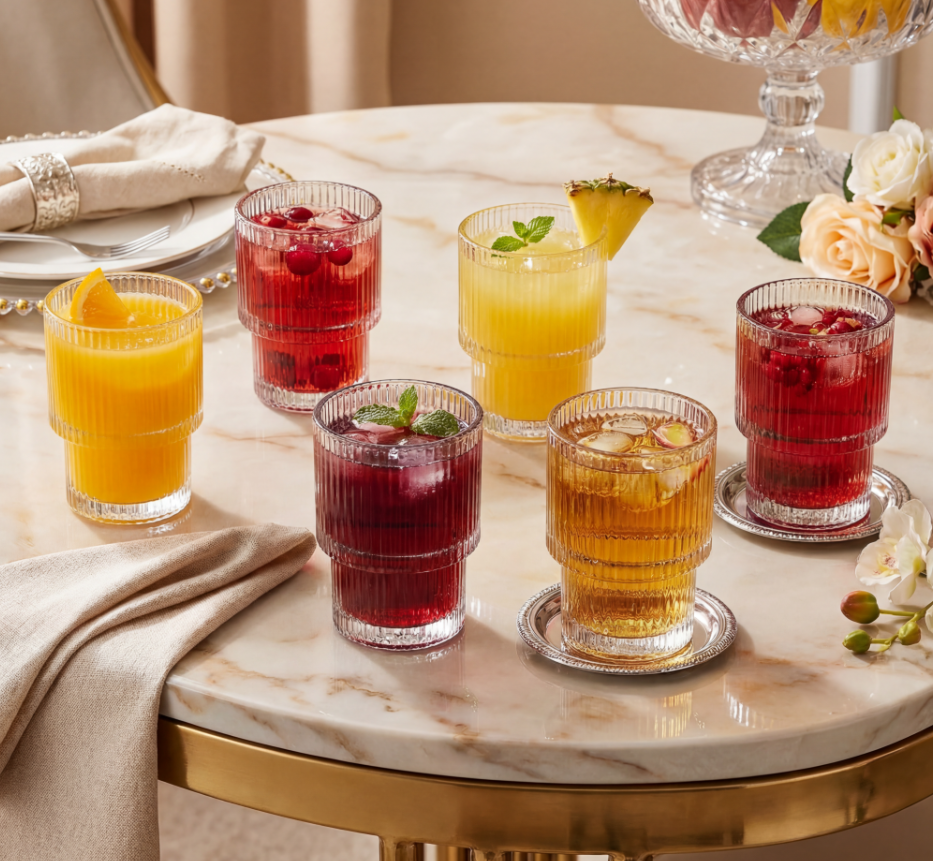 Retro Ribbed Coffee & Juice Glasses (Set of 6)