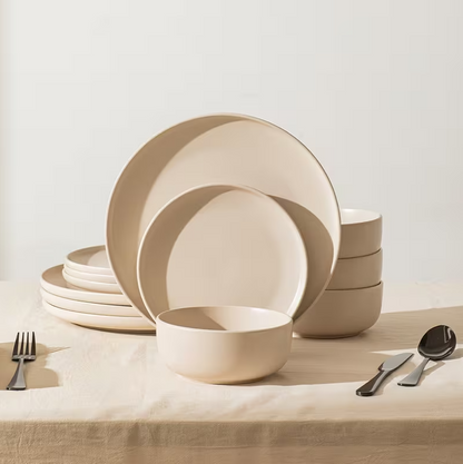 Matte Cream Stoneware Dinnerware Set - 12pc