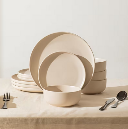 Matte Cream Stoneware Dinnerware Set - 12pc