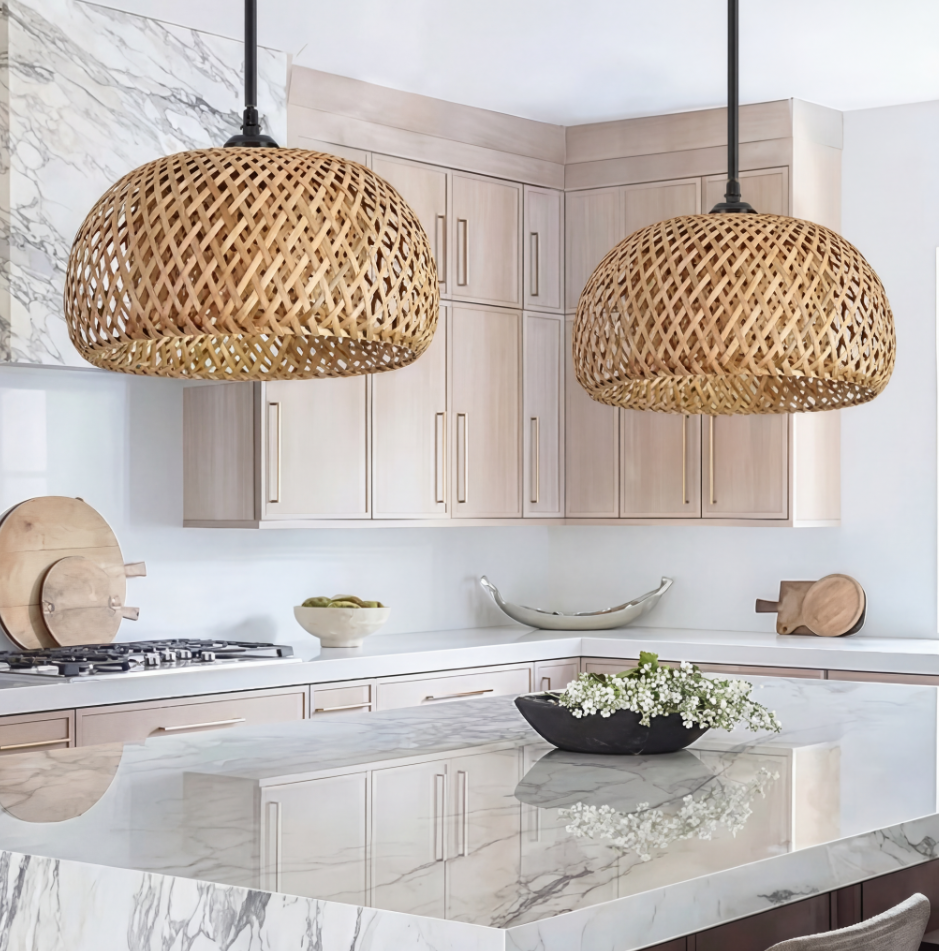 Bamboo Rattan Pendant Light - Hand-Woven Boho Lamp
