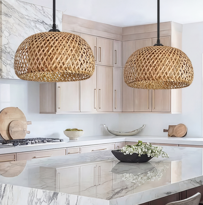 Bamboo Rattan Pendant Light - Hand-Woven Boho Lamp