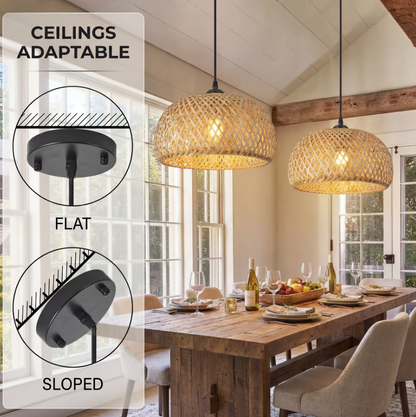 Bamboo Rattan Pendant Light - Hand-Woven Boho Lamp