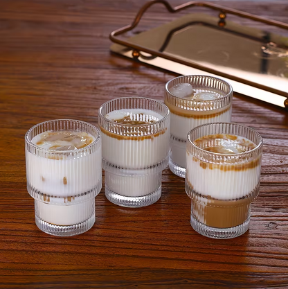Retro Ribbed Coffee & Juice Glasses (Set of 6)