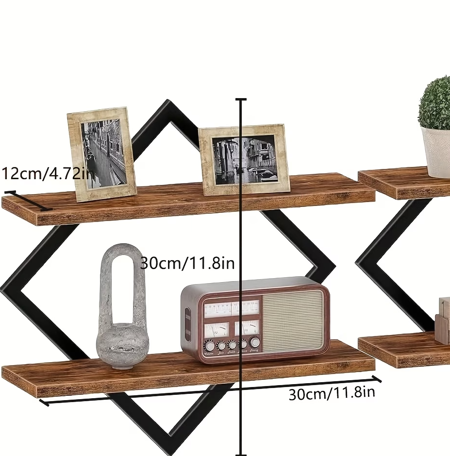Oslo Modern Industrial Diamond Floating Wall Shelf (Set of 2)