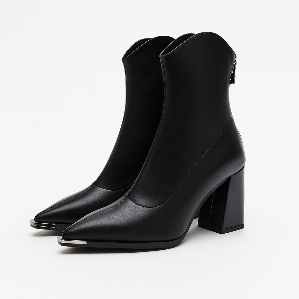 Ella Black Chelsea Boots for Women - Chrome Tip Faux Leather 0