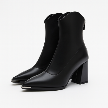 Ella Black Chelsea Boots for Women - Chrome Tip Faux Leather 0