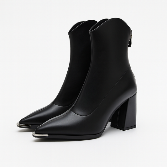 Ella Black Chelsea Boots for Women - Chrome Tip Faux Leather 0