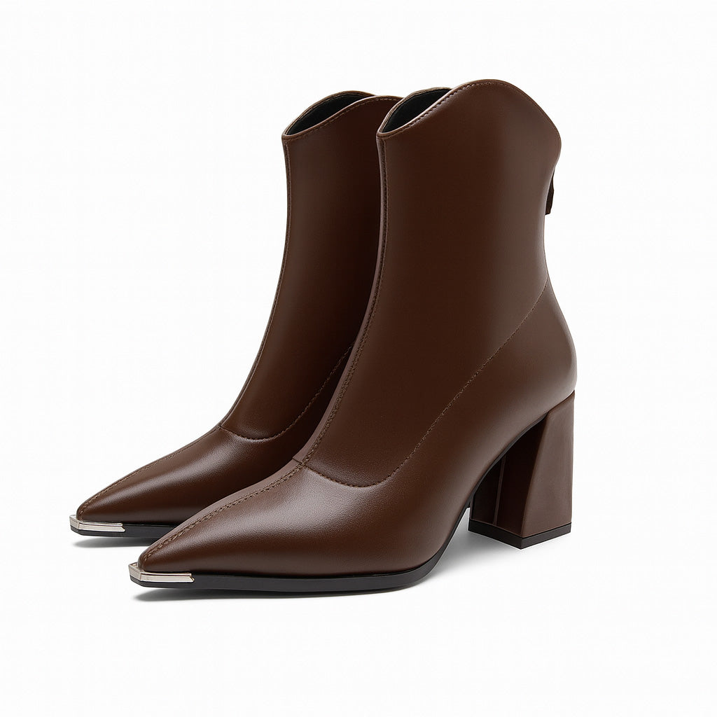Ella Black Chelsea Boots for Women - Chrome Tip Faux Leather 1