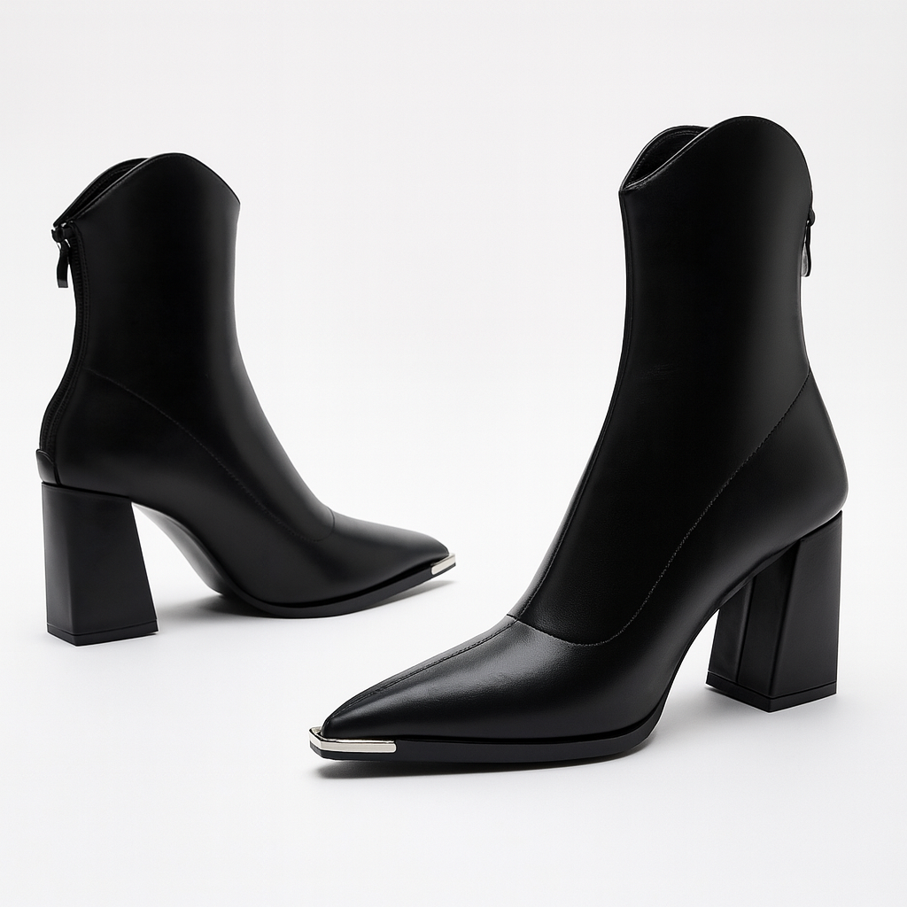 Ella Black Chelsea Boots for Women - Chrome Tip Faux Leather 2