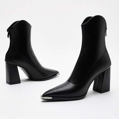 Ella Black Chelsea Boots for Women - Chrome Tip Faux Leather 2
