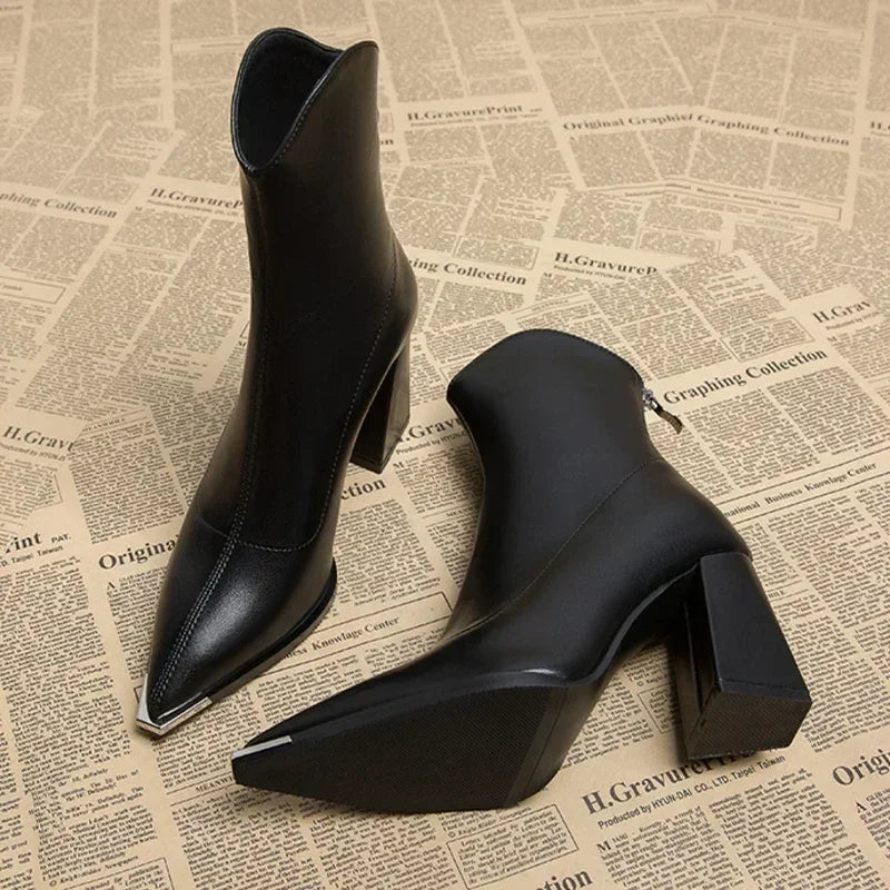 Ella Black Chelsea Boots for Women - Chrome Tip Faux Leather 4
