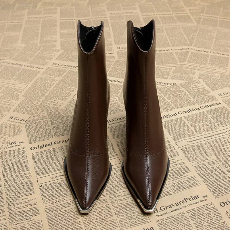 Ella Black Chelsea Boots for Women - Chrome Tip Faux Leather 5
