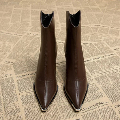 Ella Black Chelsea Boots for Women - Chrome Tip Faux Leather 5