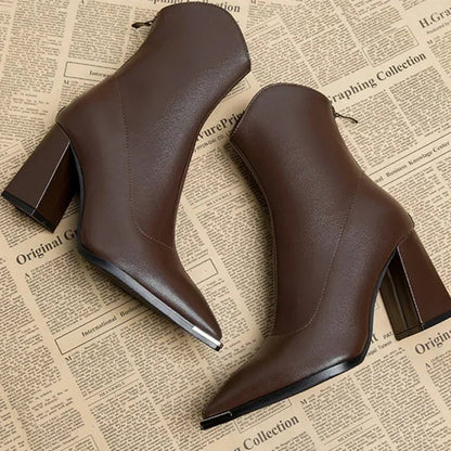 Ella Black Chelsea Boots for Women - Chrome Tip Faux Leather 7
