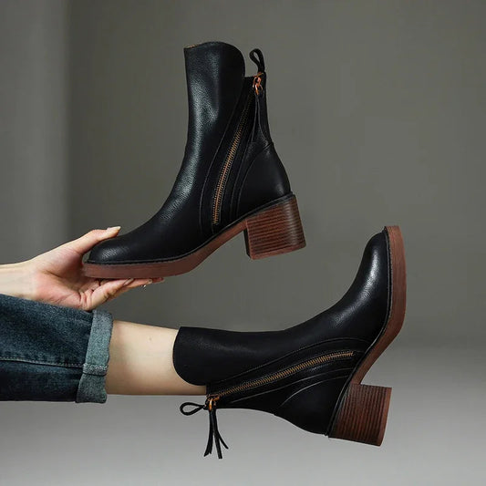 Ella Grace Black Ankle Boots for Women - Stylish Vegan Leather Booties 0