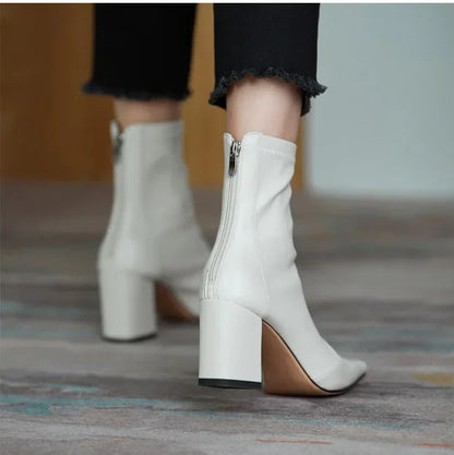 Ella Sophia Black Ankle Boots for Women - Elegant Suede Booties with Cushioned Insole and Tapered Block Heel 1
