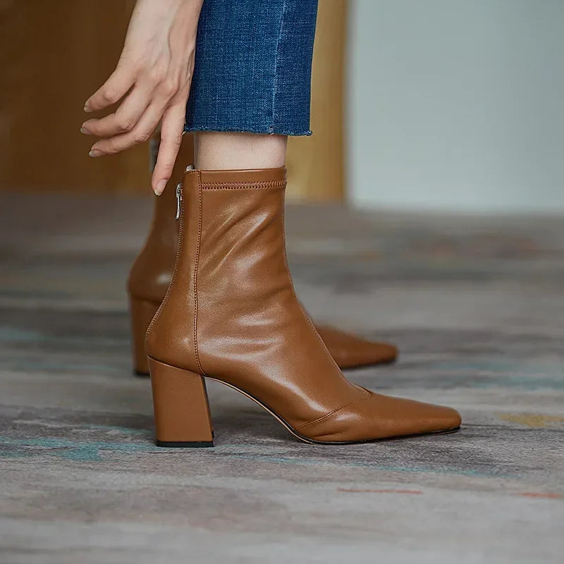 Ella Sophia Black Ankle Boots for Women - Elegant Suede Booties with Cushioned Insole and Tapered Block Heel 5