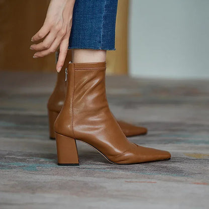 Ella Sophia Black Ankle Boots for Women - Elegant Suede Booties with Cushioned Insole and Tapered Block Heel 5