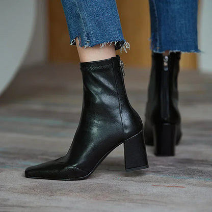 Ella Sophia Black Ankle Boots for Women - Elegant Suede Booties with Cushioned Insole and Tapered Block Heel 6