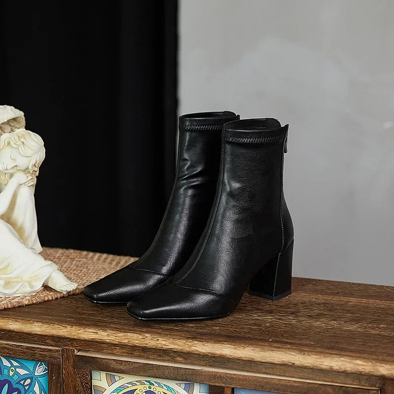 Ella Sophia Black Ankle Boots for Women - Elegant Suede Booties with Cushioned Insole and Tapered Block Heel 7