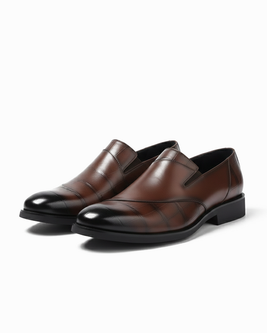 Ethan Brown Loafers for Men - Genuine Leather Slip-On Shoes with High-Gloss Finish 0