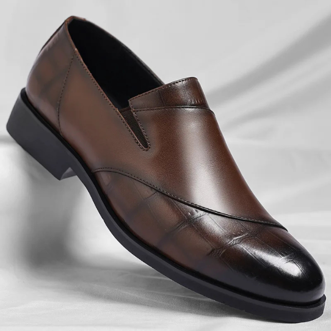 Ethan Brown Loafers for Men - Genuine Leather Slip-On Shoes with High-Gloss Finish 1