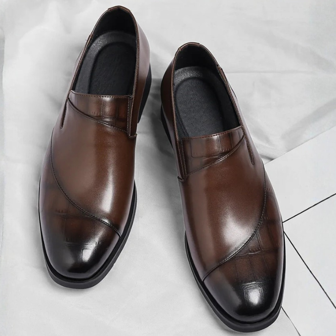 Ethan Brown Loafers for Men - Genuine Leather Slip-On Shoes with High-Gloss Finish 2