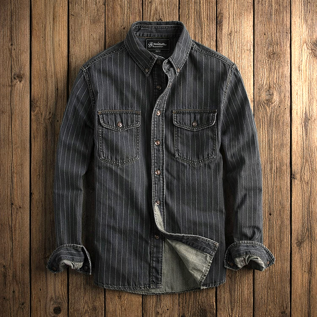 Hector Vintage Shirt | Cotton Denim, Retro Pinstripe Design 1