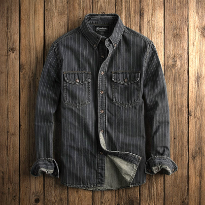 Hector Vintage Shirt | Cotton Denim, Retro Pinstripe Design 1