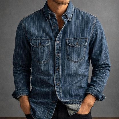Hector Vintage Shirt | Cotton Denim, Retro Pinstripe Design 2