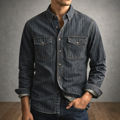 Hector Vintage Shirt | Cotton Denim, Retro Pinstripe Design 3