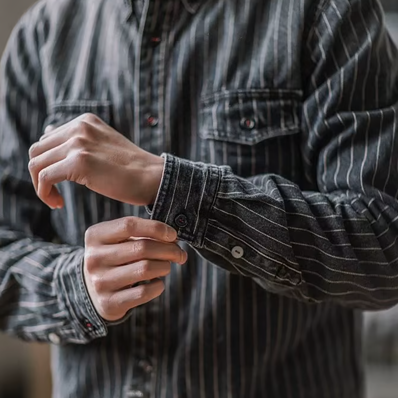 Hector Vintage Shirt | Cotton Denim, Retro Pinstripe Design 4