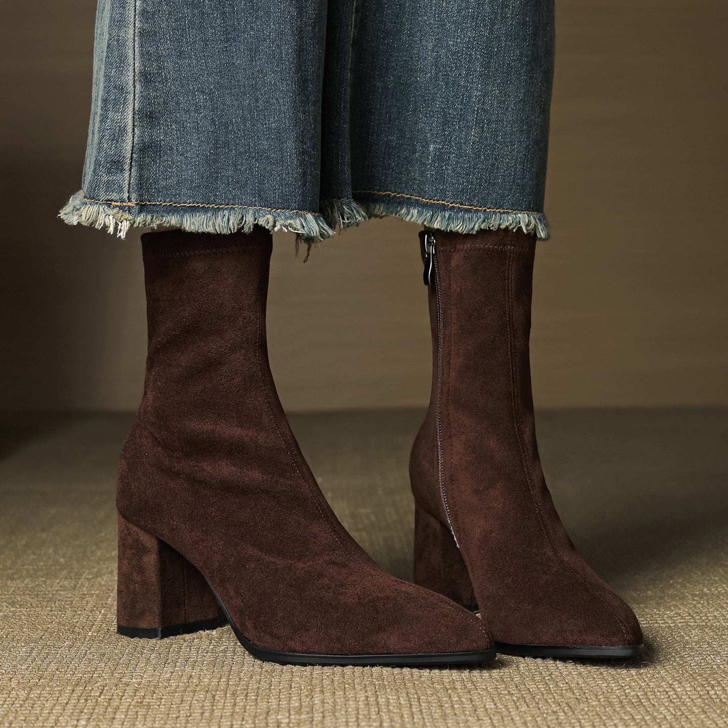 Lena Suede Black Ankle Boots for Women - Stylish Booties with Side Zipper 0