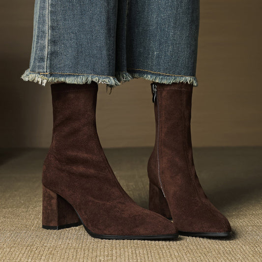 Lena Suede Black Ankle Boots for Women - Stylish Booties with Side Zipper 0
