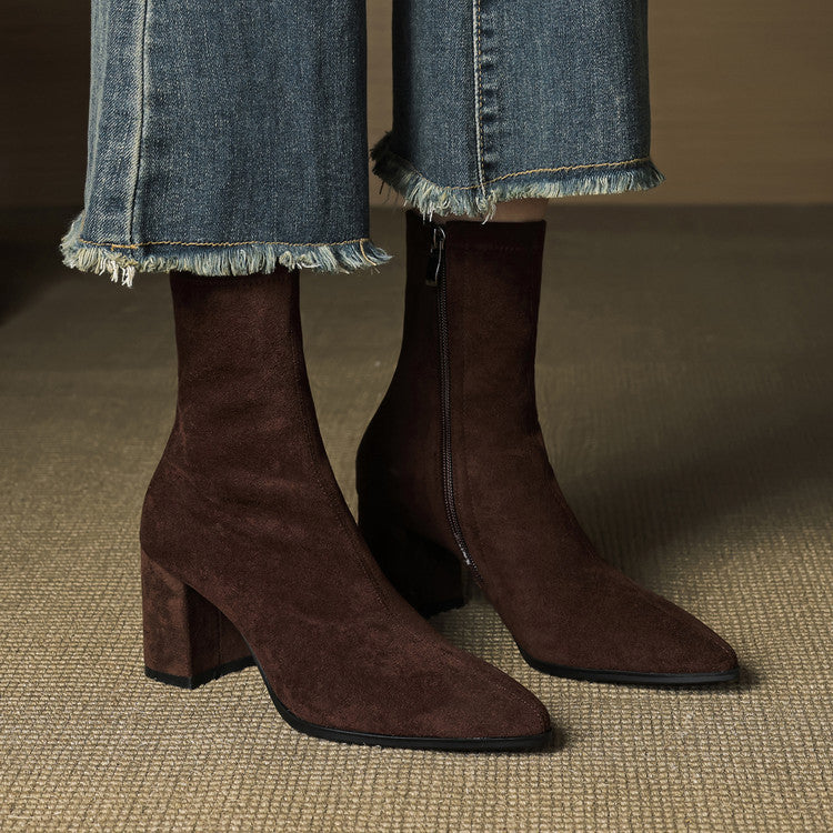 Lena Suede Black Ankle Boots for Women - Stylish Booties with Side Zipper 1