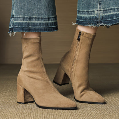 Lena Suede Black Ankle Boots for Women - Stylish Booties with Side Zipper 10