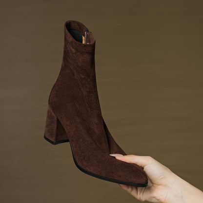 Lena Suede Black Ankle Boots for Women - Stylish Booties with Side Zipper 4