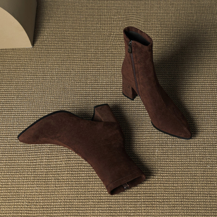 Lena Suede Black Ankle Boots for Women - Stylish Booties with Side Zipper 5